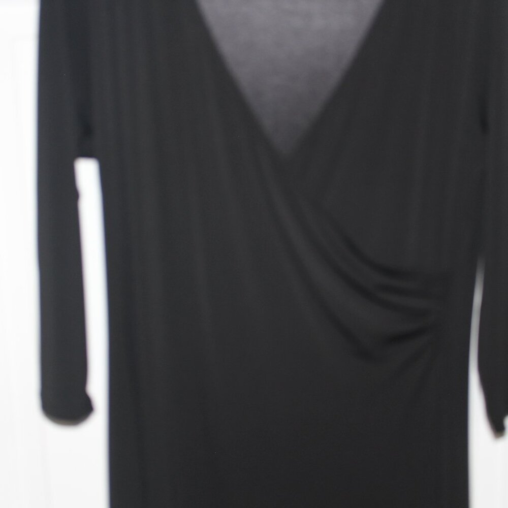 Talbots Dress; Size 14; Black: Midi length; Cross neck with gathered at waist